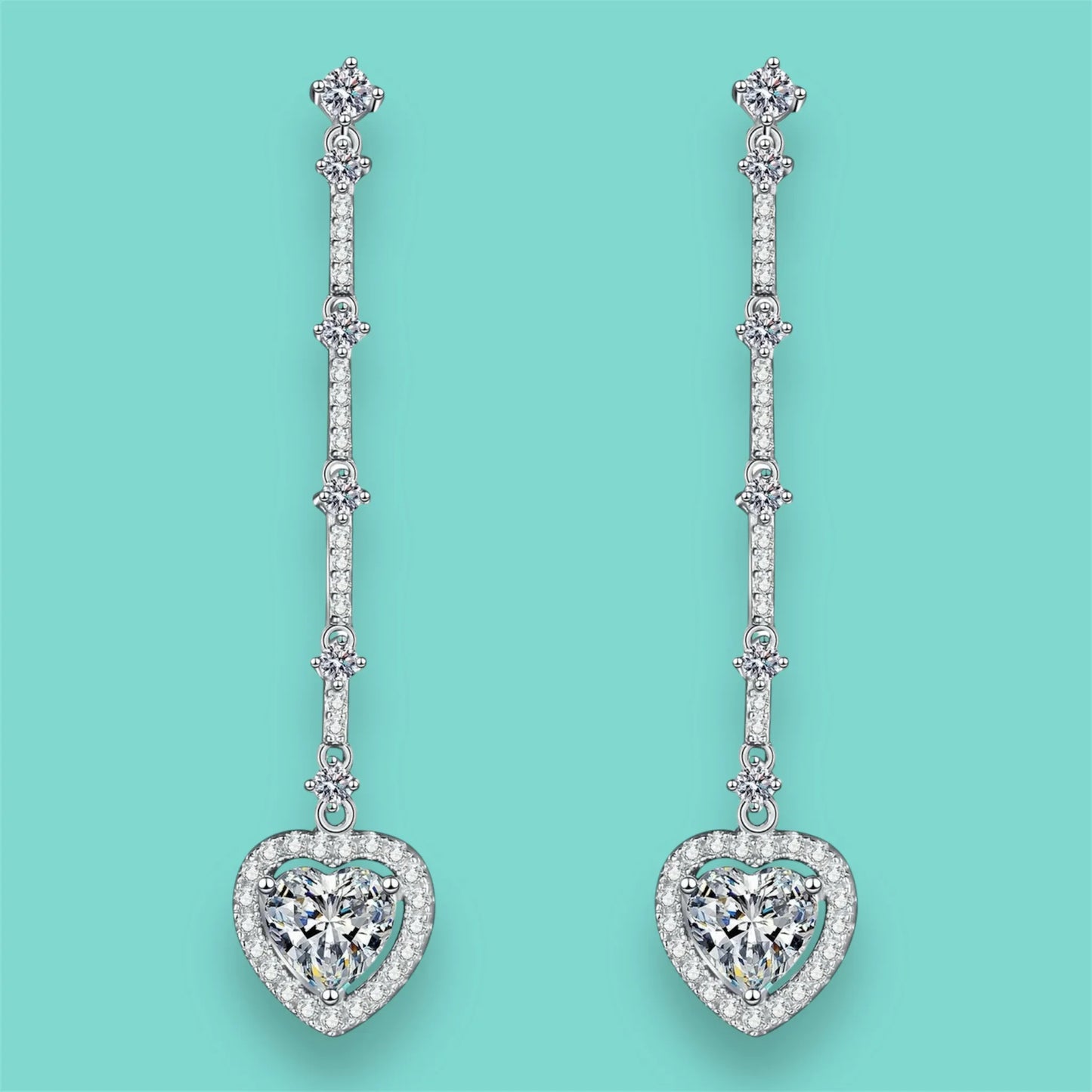 Women's Moissanite and Zircon Silver Heart Drop Earrings Jewelry Bubble