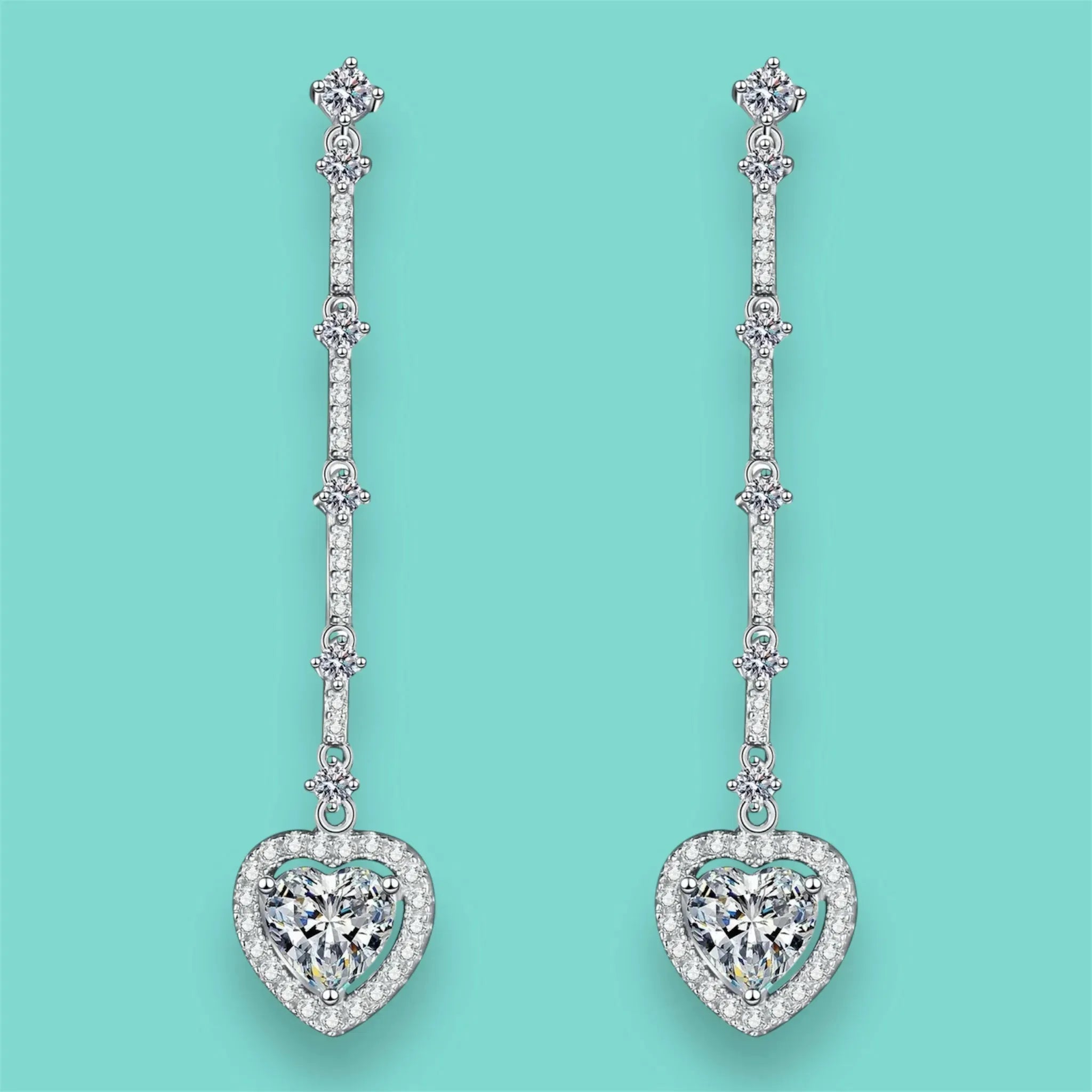 Women's Moissanite and Zircon Silver Heart Drop Earrings
