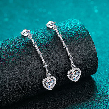 Women's Moissanite and Zircon Silver Heart Drop Earrings Jewelry Bubble