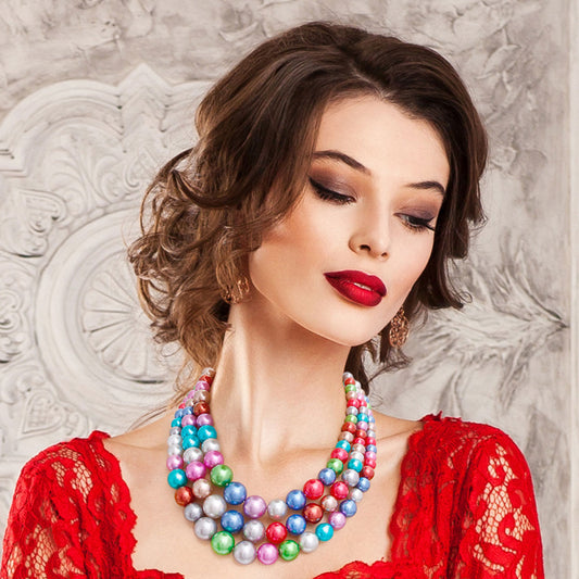 Women's Multi-Strand Pearl Necklace & Earrings: Dark Kaleidoscope Jewelry Bubble