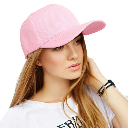 Women’s Pink Baseball Hat – Canvas 5 Panel Cap, Solid Color with Velcro Strap Jewelry Bubble