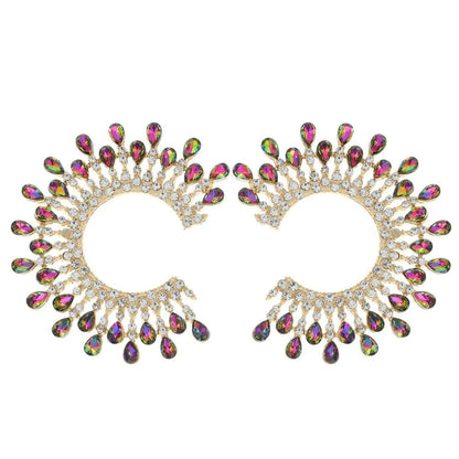 Women's Pink-green C-Shape Studs: Edgy Elegance for Your Ears Jewelry Bubble