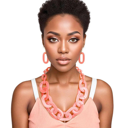 Women's Pink-white Chain-link Jewelry Set – A Must-Have Necklace, Earrings for Fashion Lovers! Jewelry Bubble