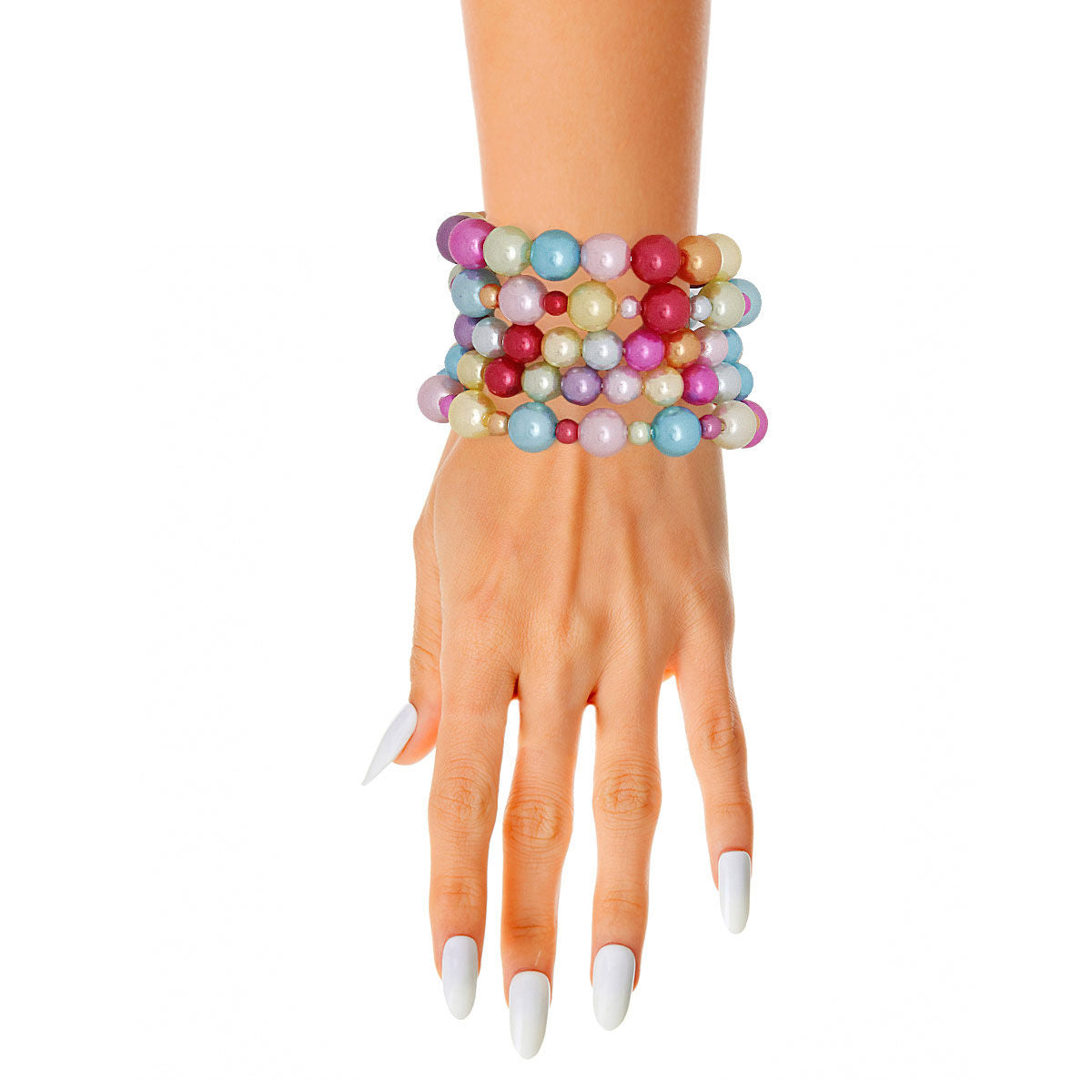 Women's Rainbow Faux Pearl Bracelet Set Jewelry Bubble