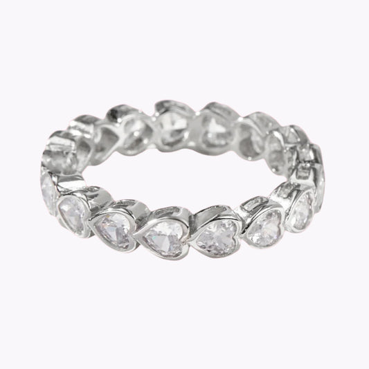 Women's Silver & Zircon Heart Eternity Band Jewelry Bubble