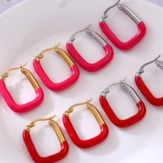 Women's Stainless Steel Oil Drip Contrast Hoop Earrings – Bold Elegance Jewelry Bubble