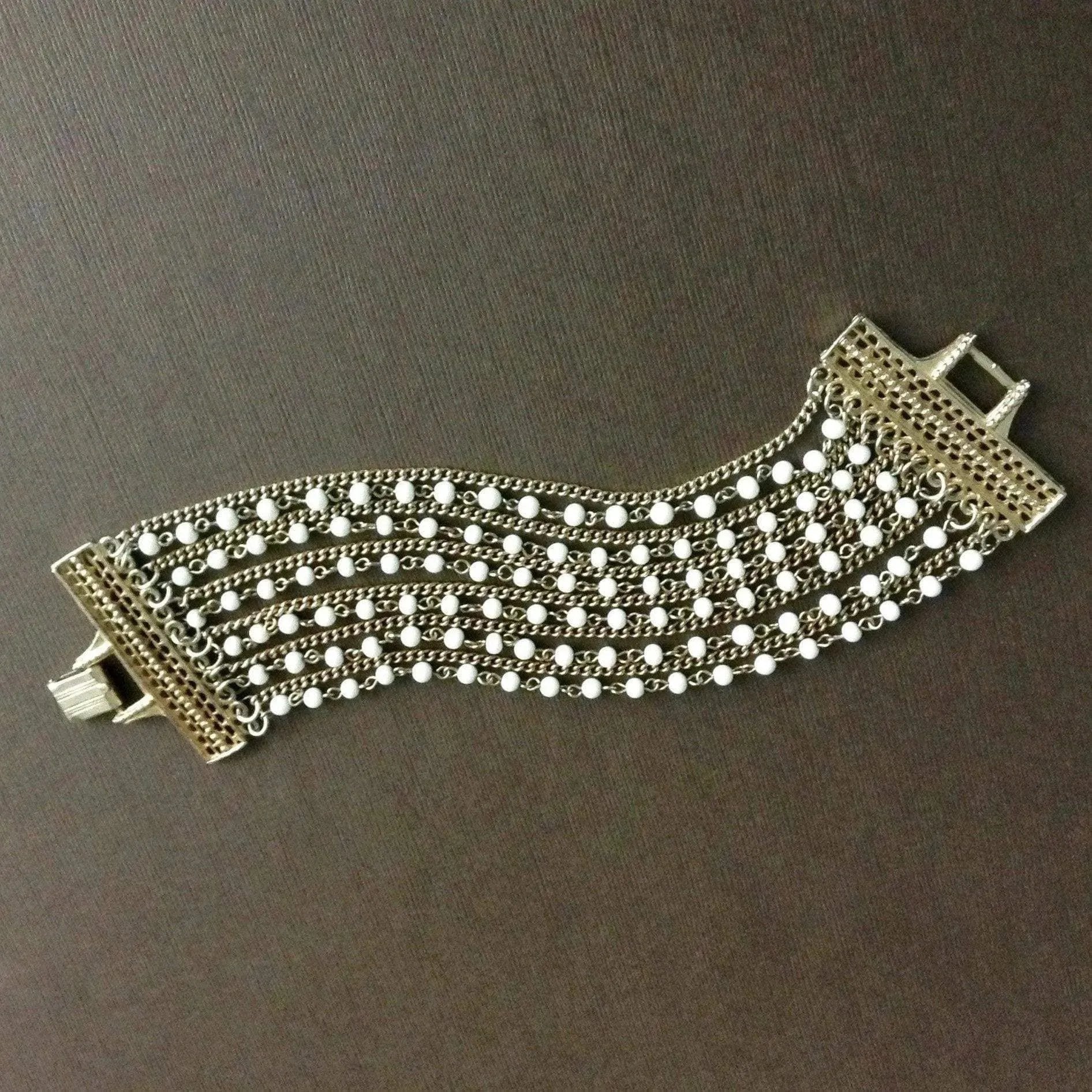 Women's multi strand gold-tone & white bead chain bracelet