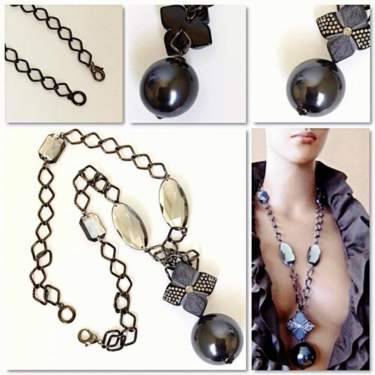 Womens fashion forward black ball pendant chain necklace Jewelry Bubble