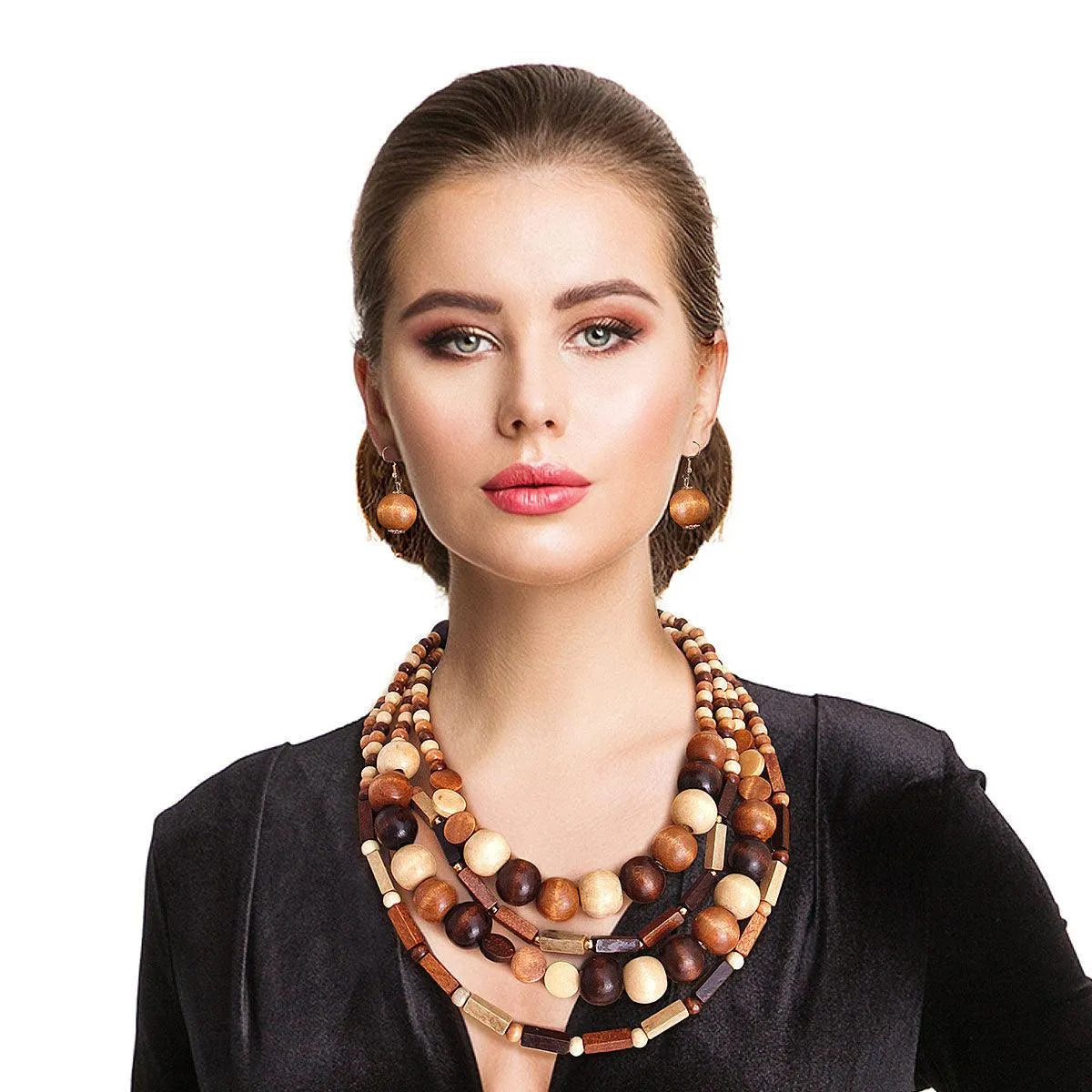 Wooden Bead Necklace Set: Perfect for that Ultimate Boho Chic Vibe Jewelry Bubble