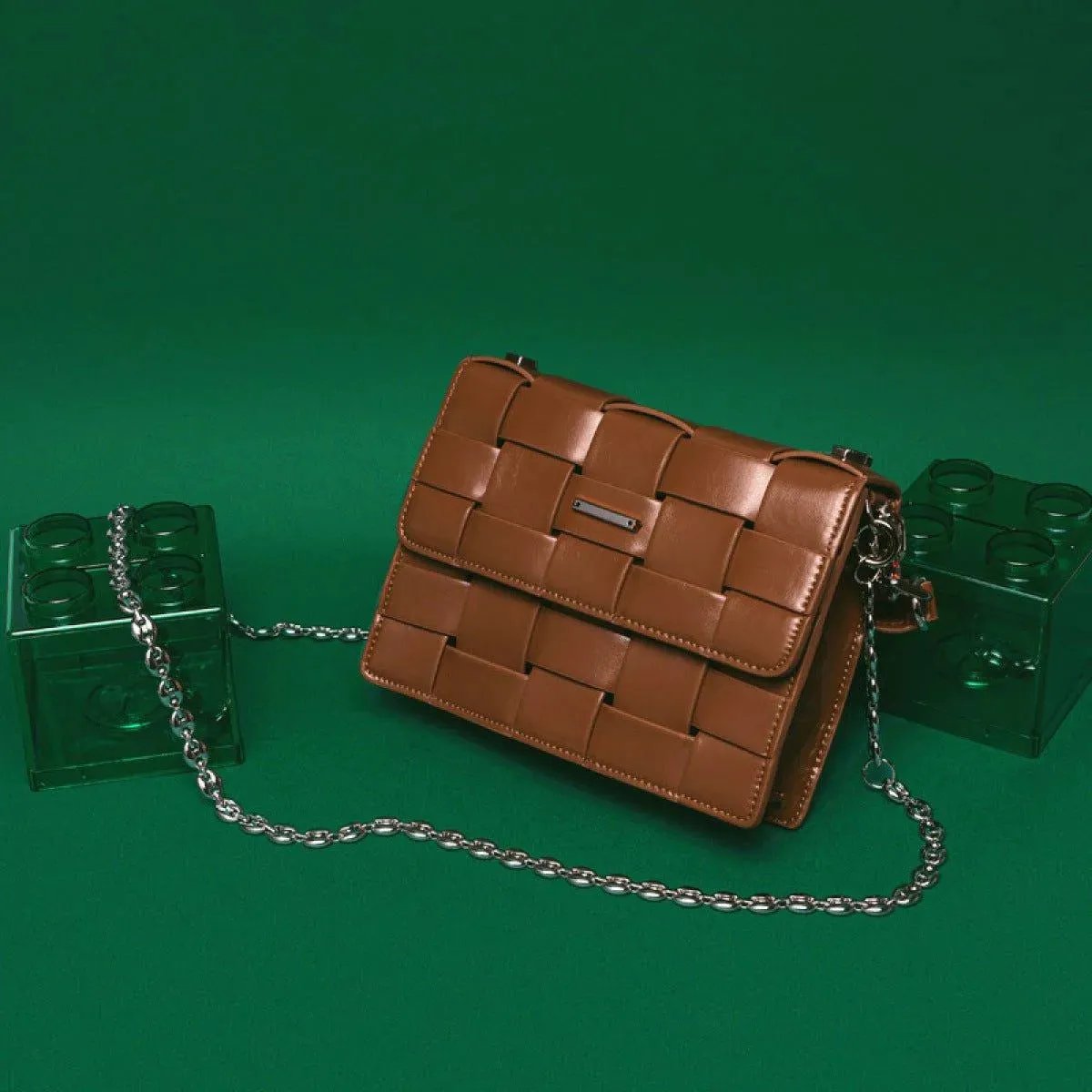 Woven Design Handbag Shoulder Bag With Chain