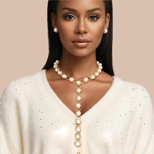 Y Necklace with Faux Cream Pearl - Elegance Redefined Jewelry Bubble