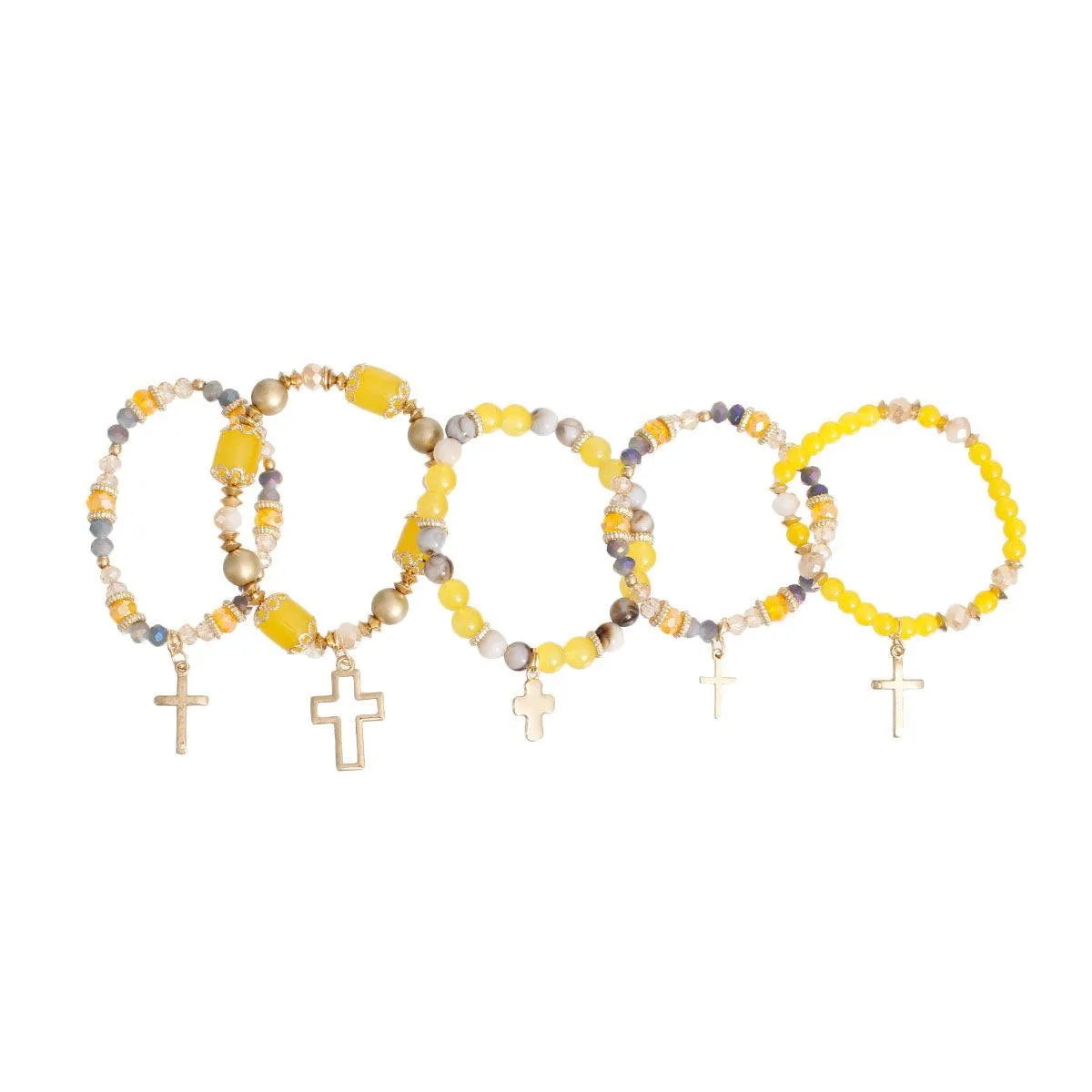 Yellow Beads Cross Charms Bracelets Jewelry Bubble