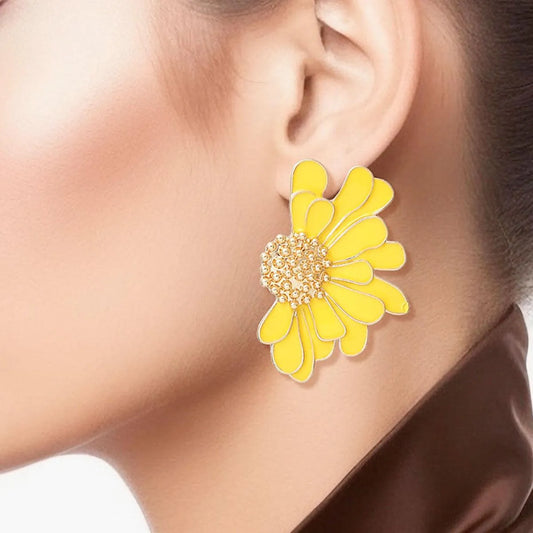 Yellow Daisy Earrings Gold Tone: Botanical Fashion Jewelry Pinktown