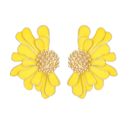 Yellow Daisy Earrings Gold Tone: Botanical Fashion Jewelry Jewelry Bubble