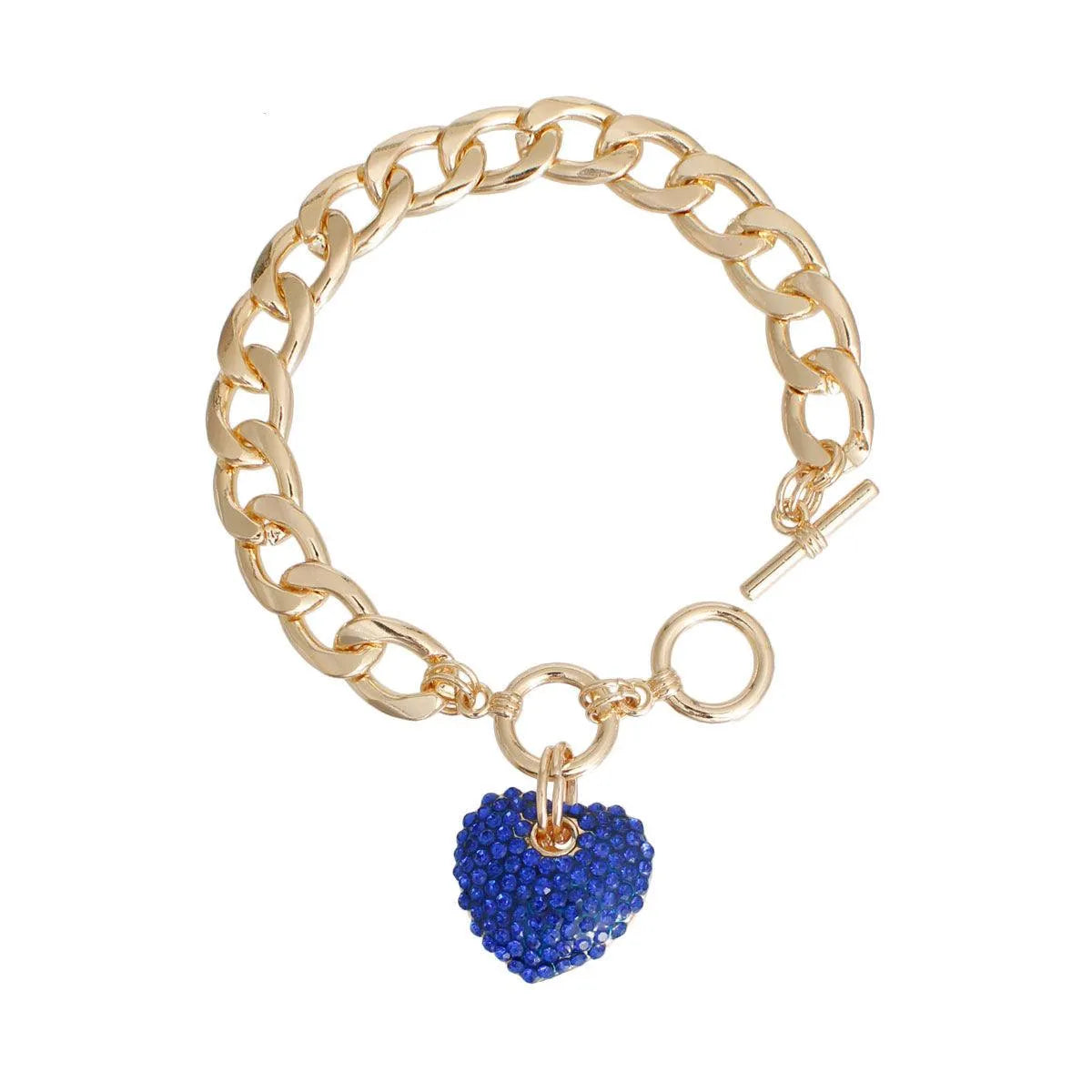 Yellow Gold Plated Bracelet Blue Heart Charm Jewelry Bubble