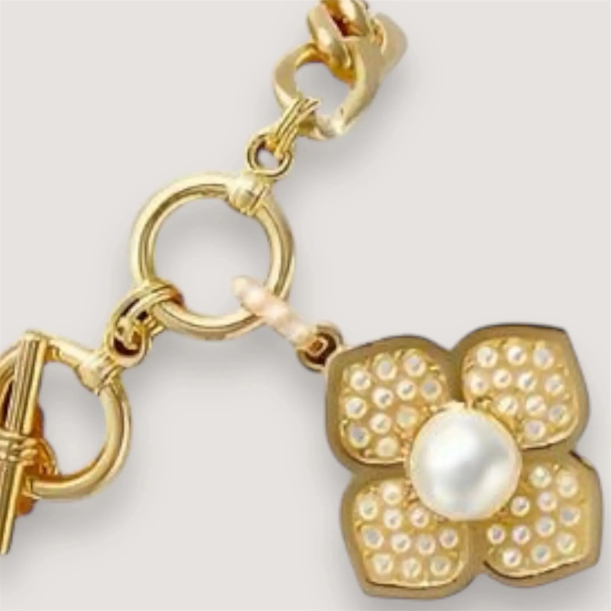 Yellow Gold Tone Flower Station Charm Bracelet