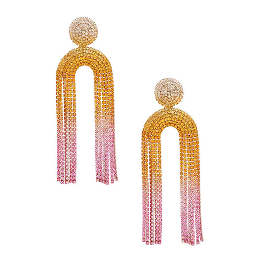 Yellow Luxury Gradient Pave Rhinestone Fashion Earrings Pinktown