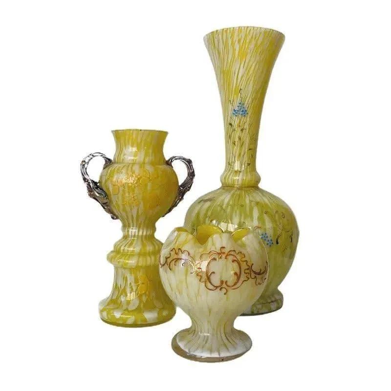 Yellow & White Vintage Spatter Glass 3 Piece Collection