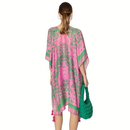 Your Go-To Kimono Cover: Open Front, Pink/Green Animal Print Jewelry Bubble