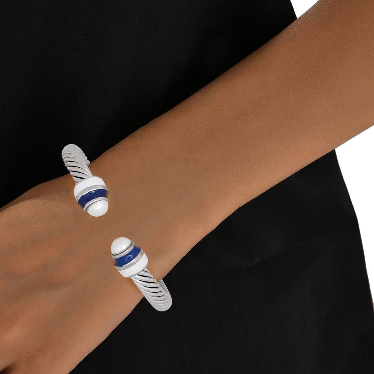 ZPB Sorority Blue White Pearl Cable Classic Bangle Jewelry Bubble