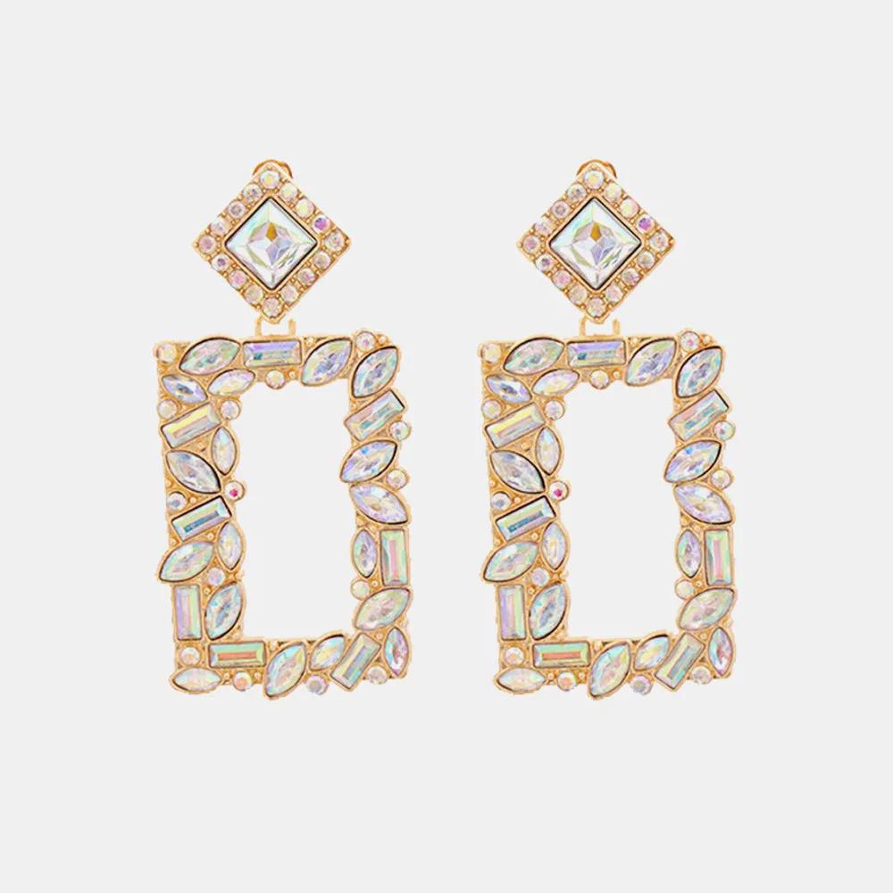 Rectangular Crystal Drop Earrings – Bold and Vibrant Statement Jewelry