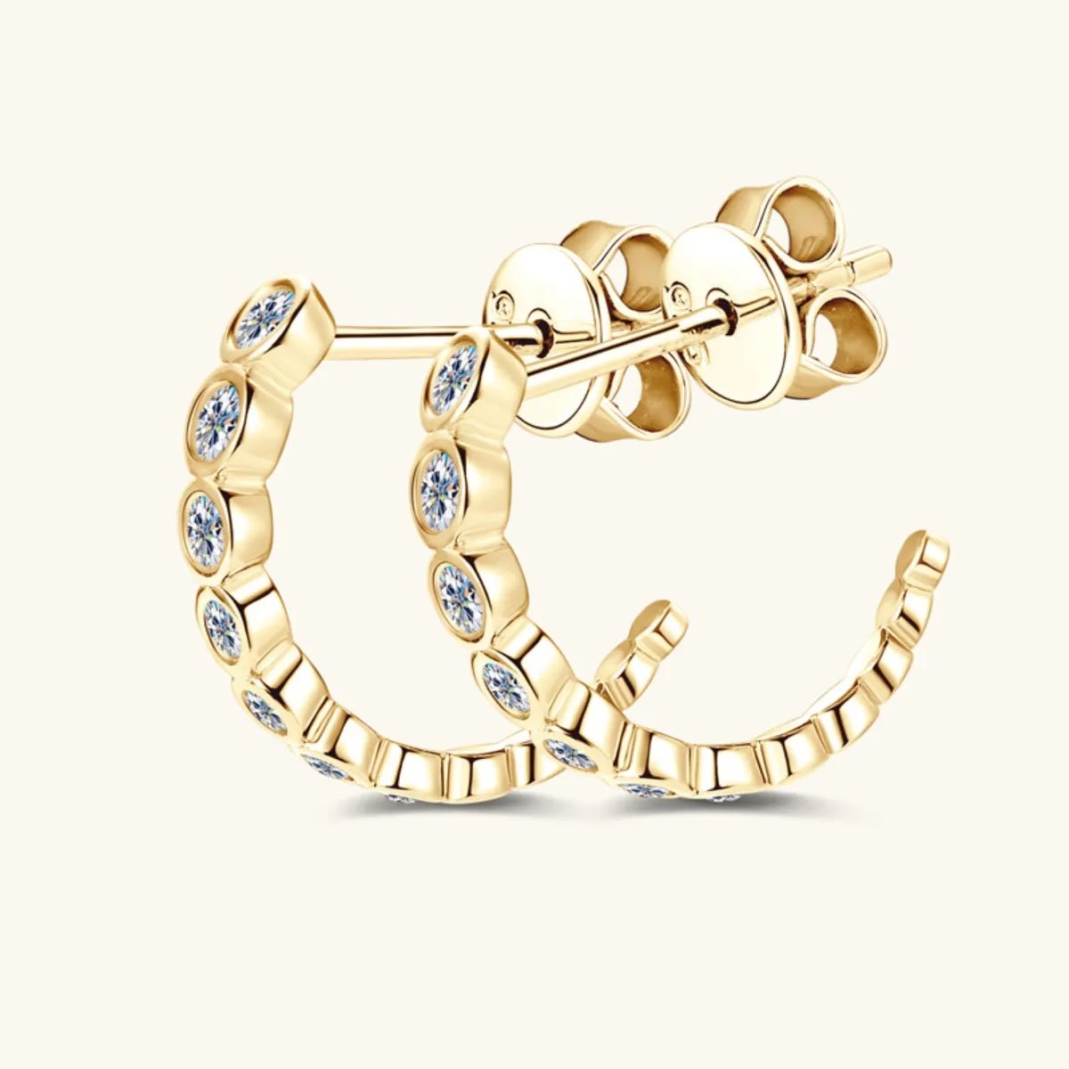 Bezel Set Moissanite Huggie Earrings - 0.38 Carat D/VVS1 - S925 Sterling Silver with 18K Gold-Plated Option