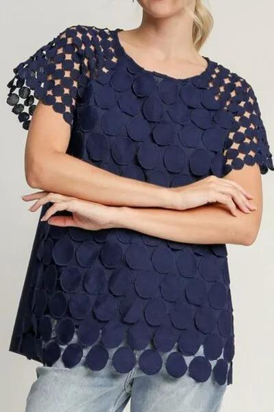 Mixed Polka Dot Lace Raglan Sleeve Boxy Cut Top