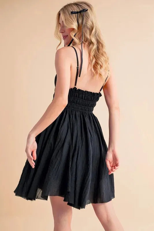 Black Lace Detail Mini Cami Dress - Chic and Feminine