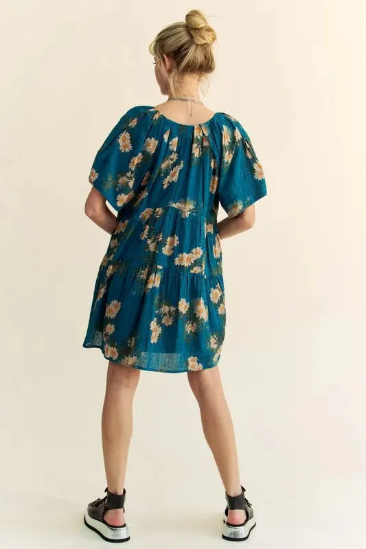Charming Floral Print Bell Sleeve Mini Dress for Any Occasion