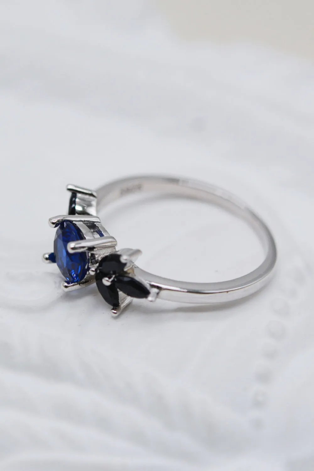 Platinum-Plated Sterling Silver Spinel & Zircon Leaf Ring