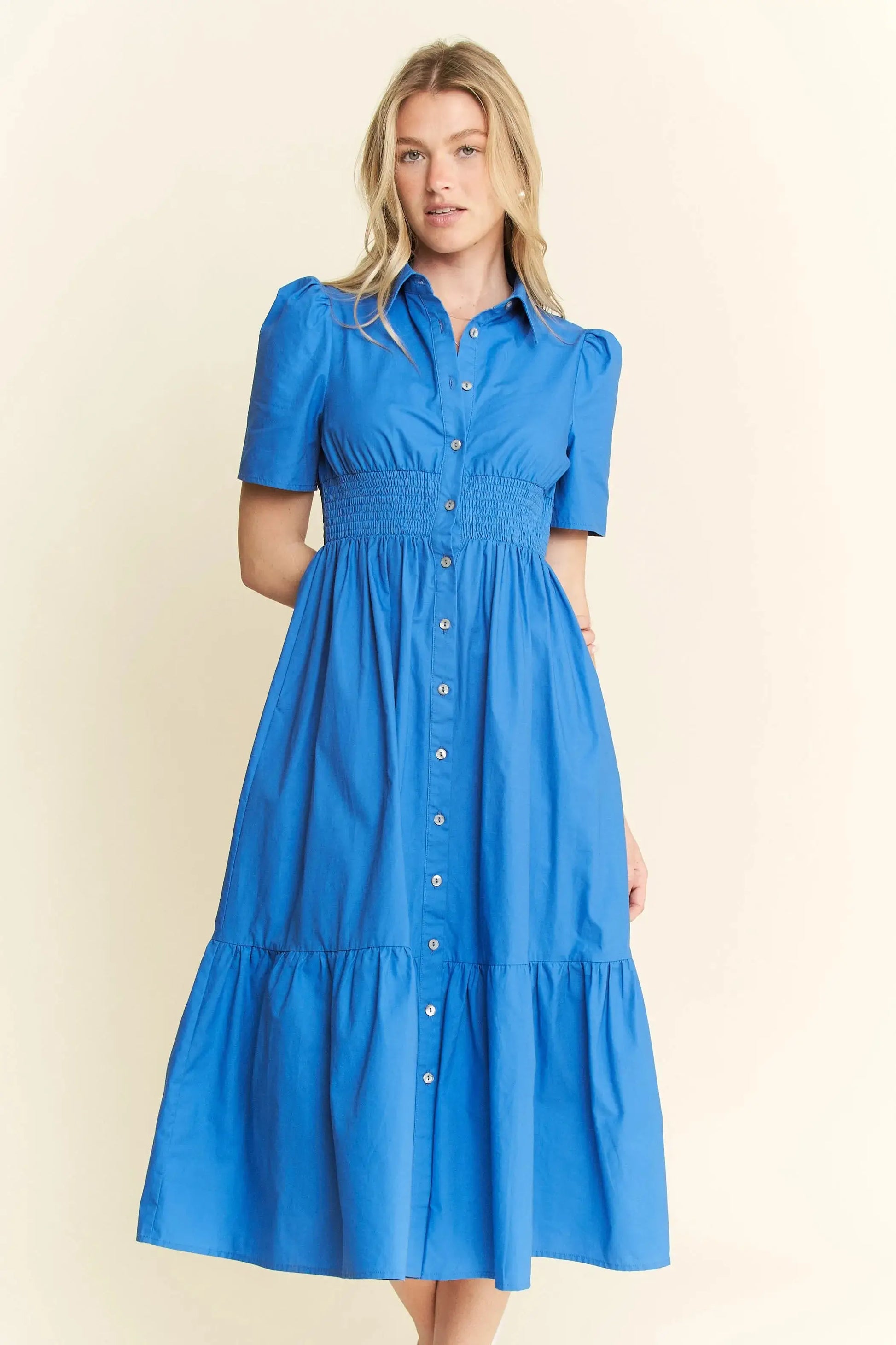 Jade By Jane Short Sleeve Button Down Midi Dress Jewelry Bubble