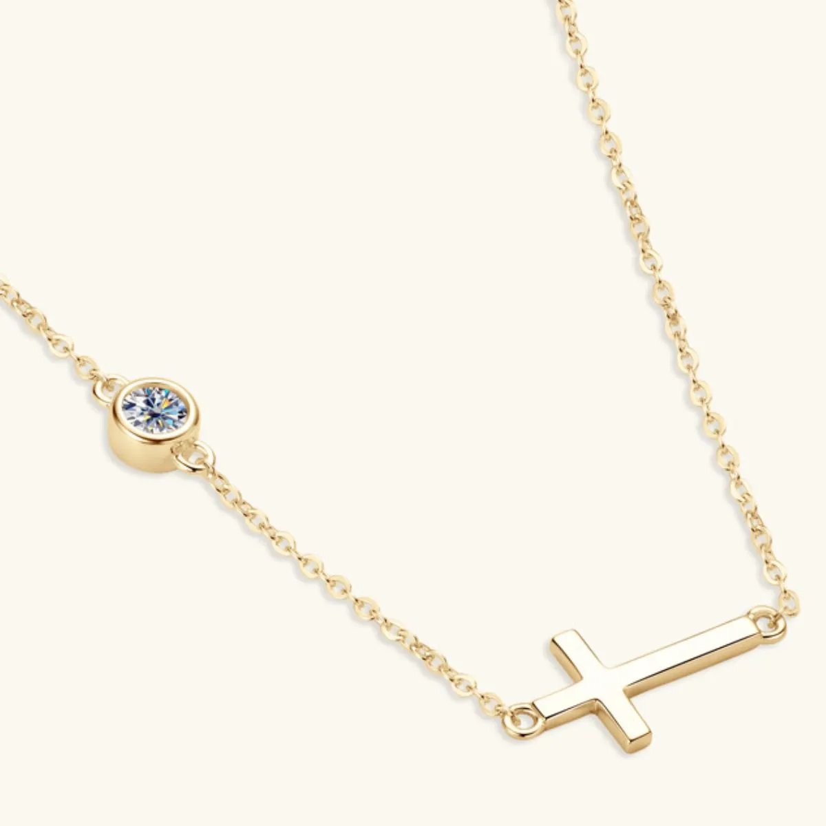 Dainty Moissanite Cross Necklace - 18K Gold-Plated Sterling Silver