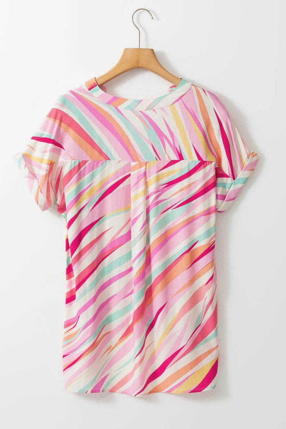 Multicolor Abstract Print High Low Blouse – 100% Viscose, Trendy Modern Hemline