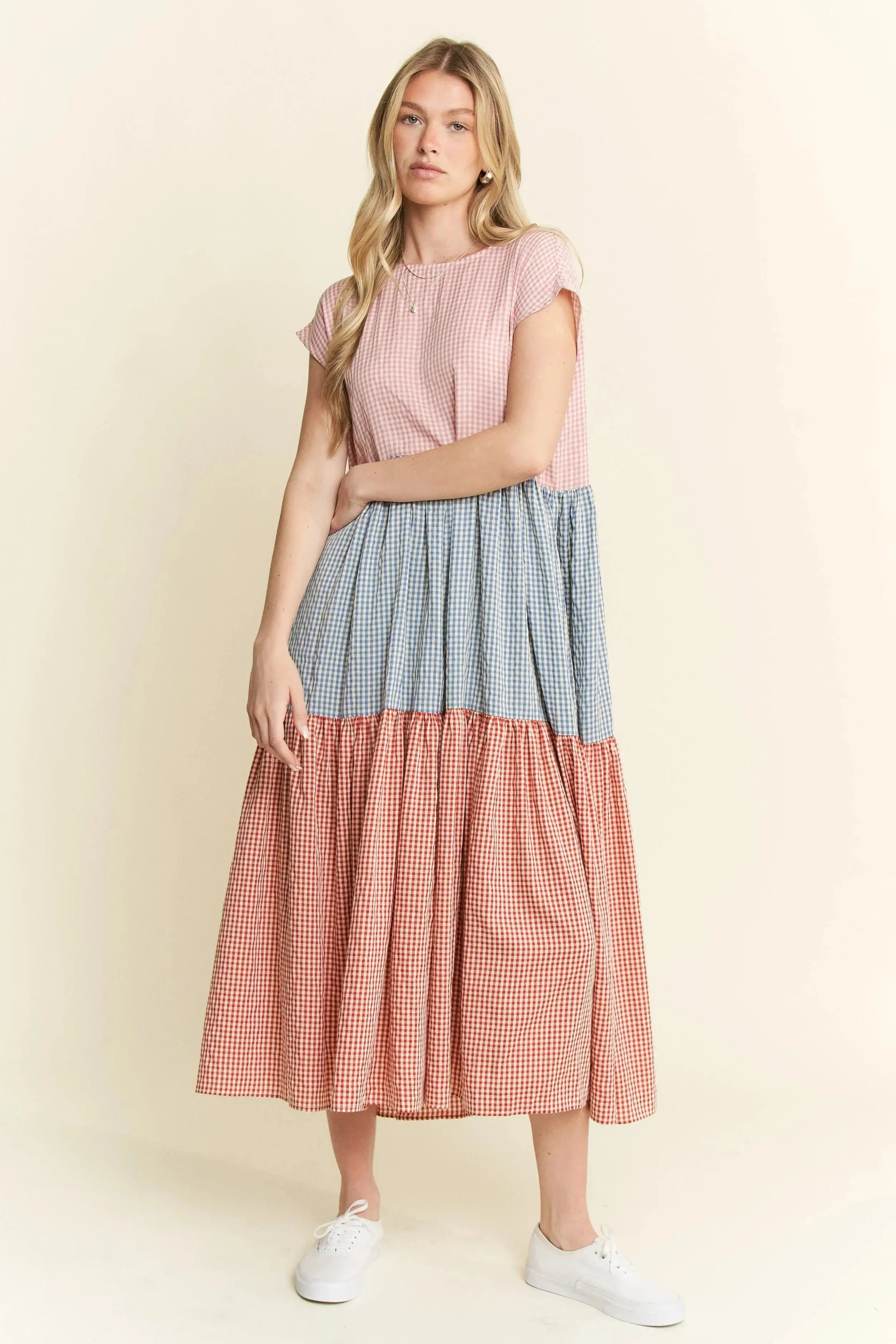 Jade By Jane Full Size Plaid Color Block Midi Dress Plus Size Trendsi