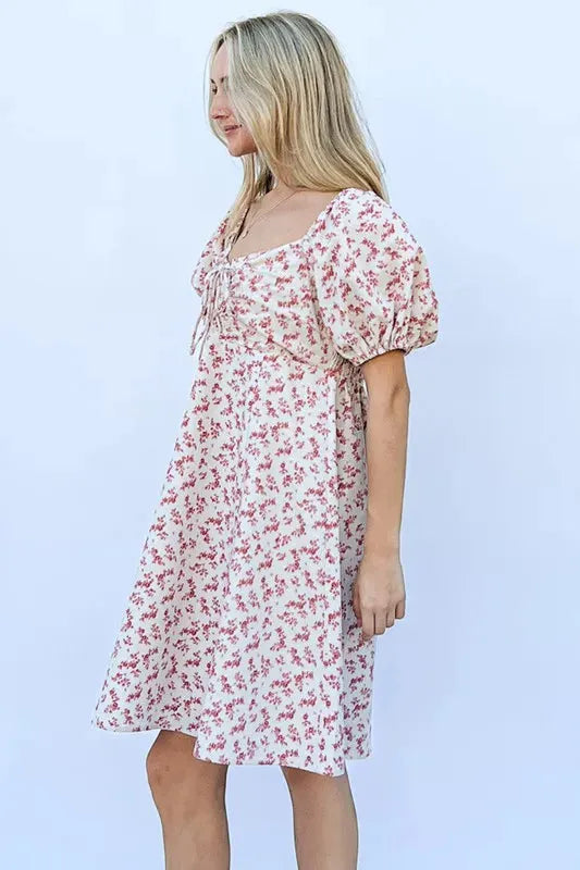 Lace-Up Front Puff Babydoll Dress – Romantic, Playful Boho Style