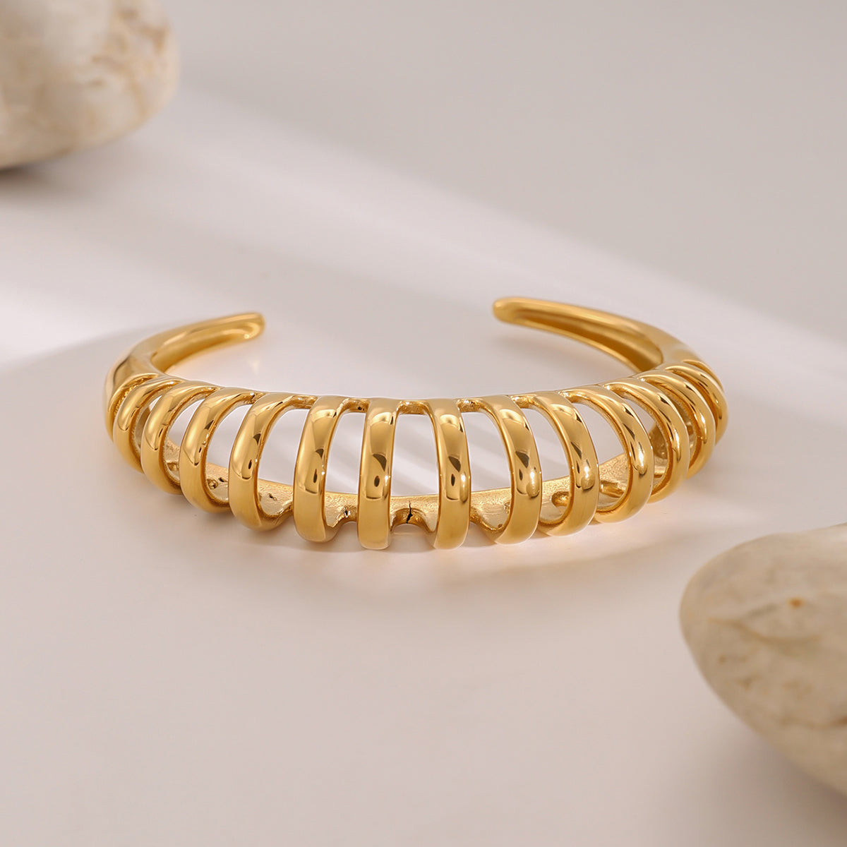 Spiral Twisted Minimalist Gold Tone Cuff Bangle Bracelet