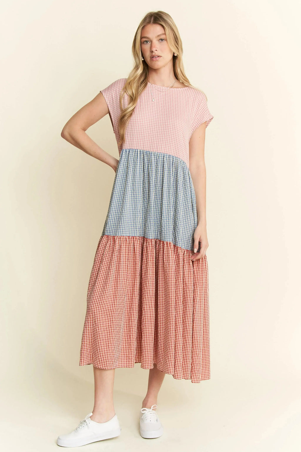 Jade By Jane Full Size Plaid Color Block Midi Dress Plus Size Jewelry Bubble
