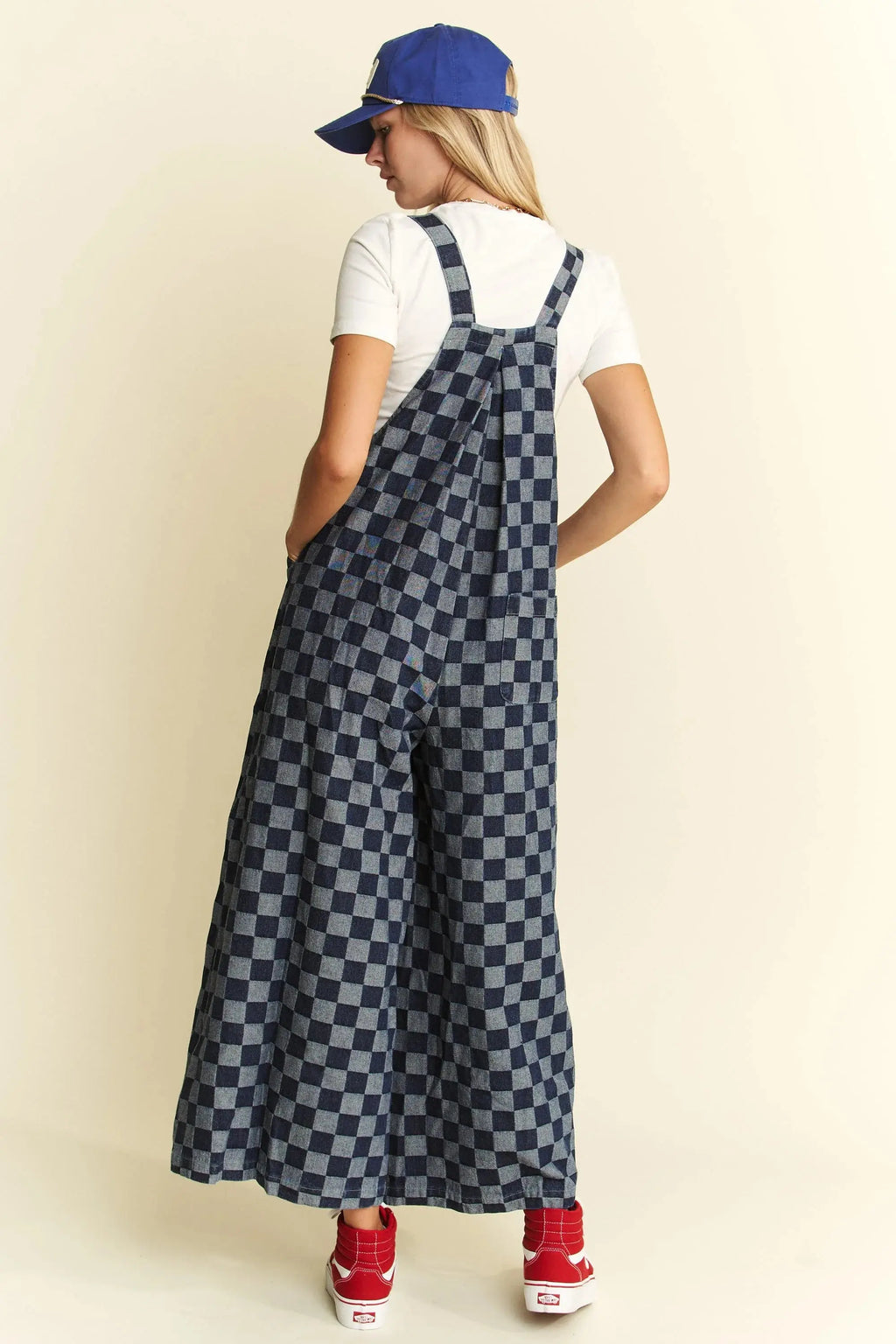 Jade By Jane Denim Checkered Jumpsuit Jewelry Bubble