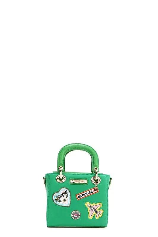 Nicole Lee Structured Mini Handbag with Embroidered Patches