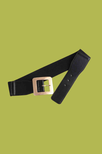 Elegant Black Belt – Gold Buckle Accent Trendsi