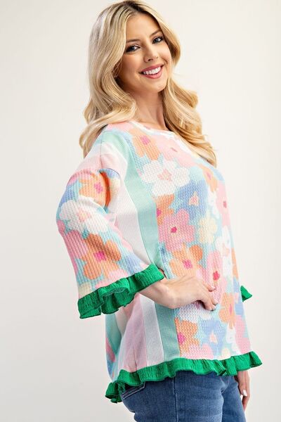 Floral Ruffle Hem Round Neck Blouse – Pretty, Feminine, and Perfect for Any Day Trendsi