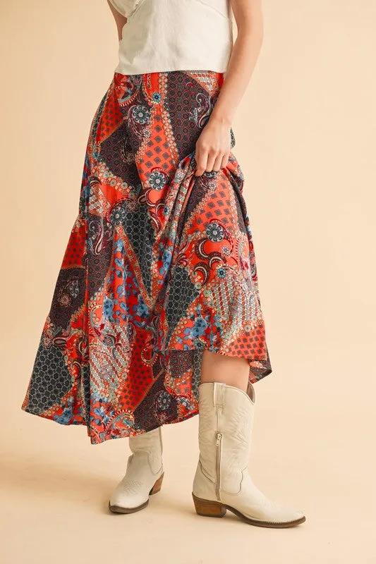 Stylish Printed Maxi Skirt: Elevate Your Wardrobe with Bold Patterns in Orange/Black