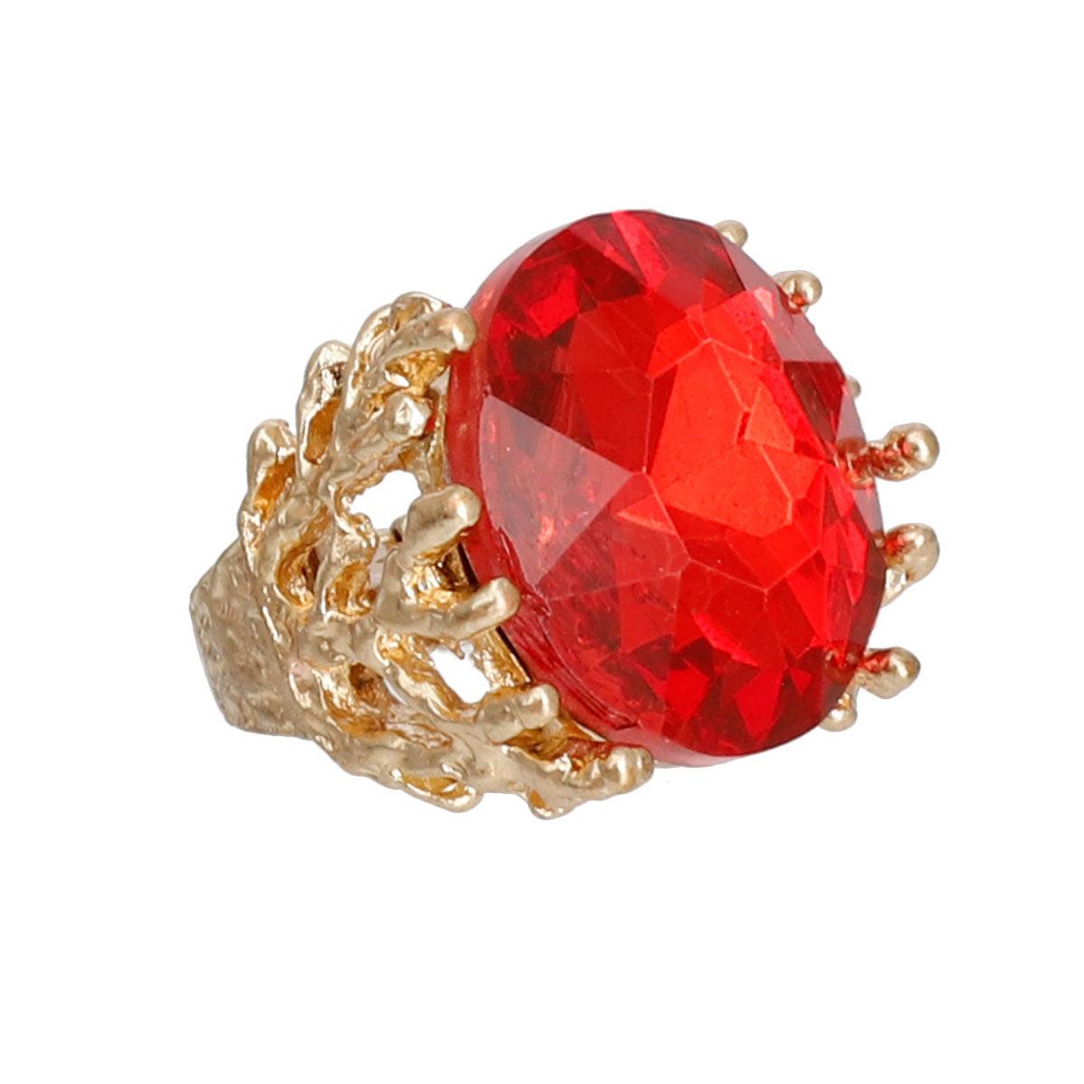 Acrylic Ruby High Energy Cocktail Ring Gold Plated