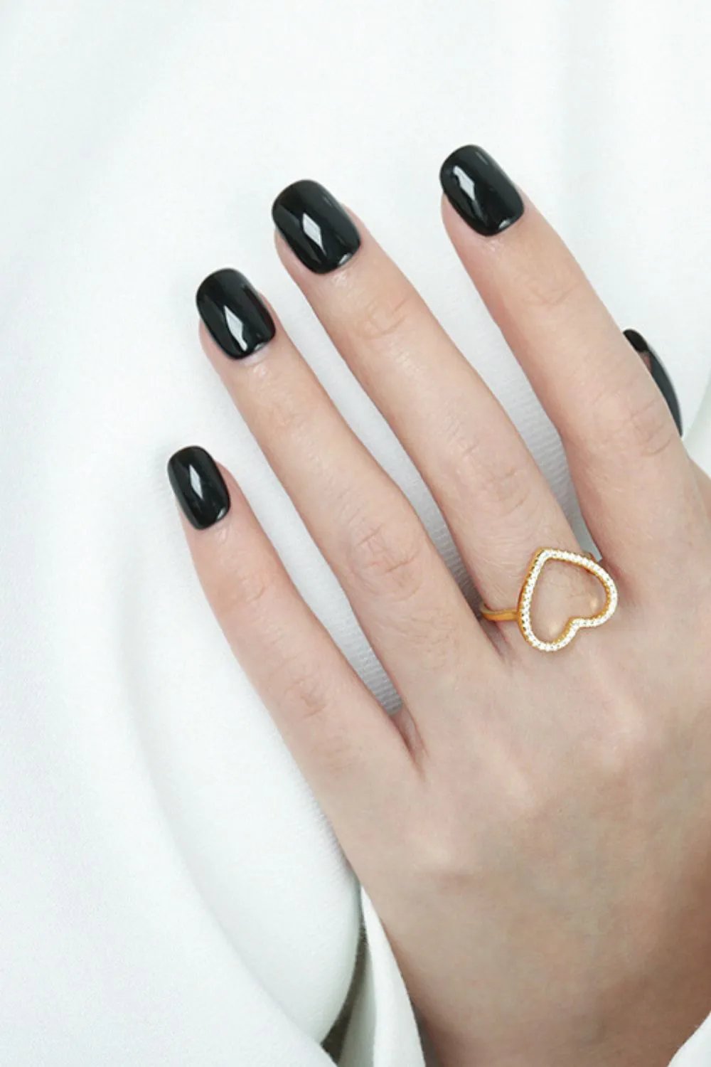 Open Heart Ring: Elegant Zircon-StuddPavé Cubic Zirconia Open Heart Ringed Design in Gold and Silver Finishes