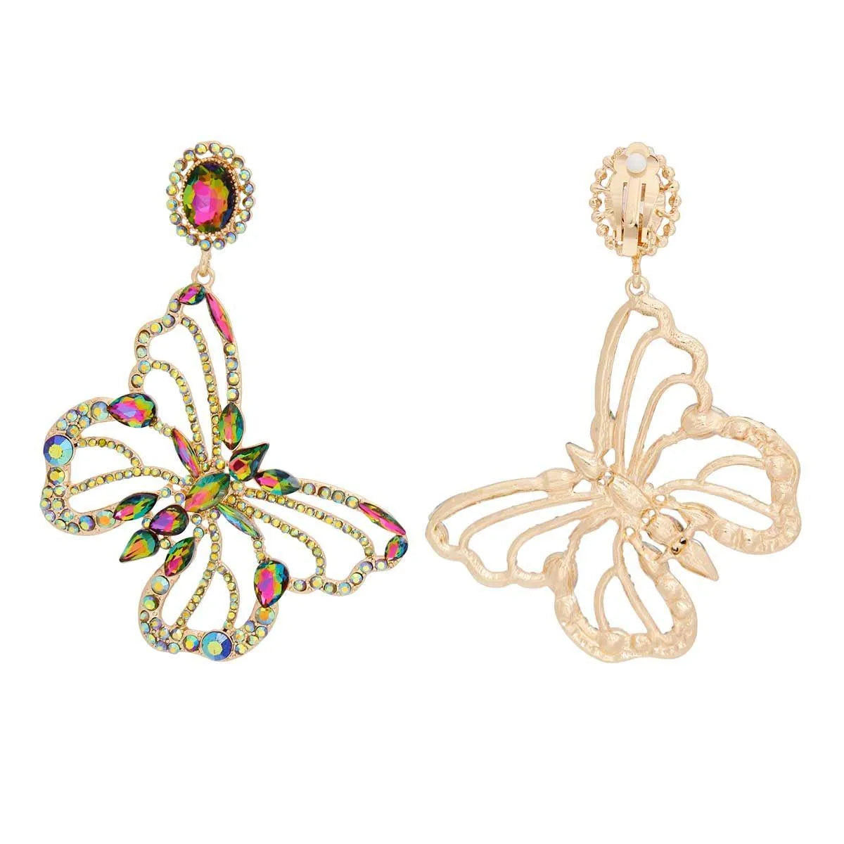 Add Sparkle with Pink Green Butterfly Earrings Gold