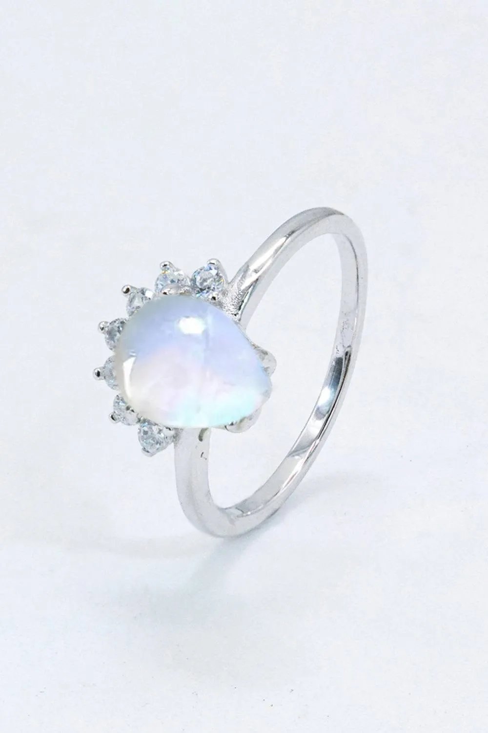 Sterling Silver Natural Moonstone Ring with Zircon Accents – Platinum or Rose Gold Plated