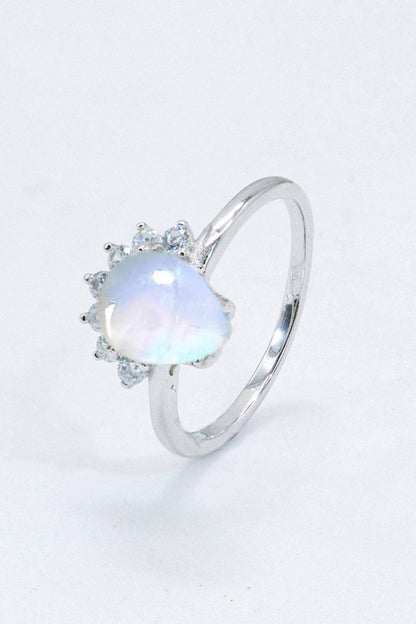 Sterling Silver Natural Moonstone Ring with Zircon Accents – Platinum or Rose Gold Plated Jewelry Bubble