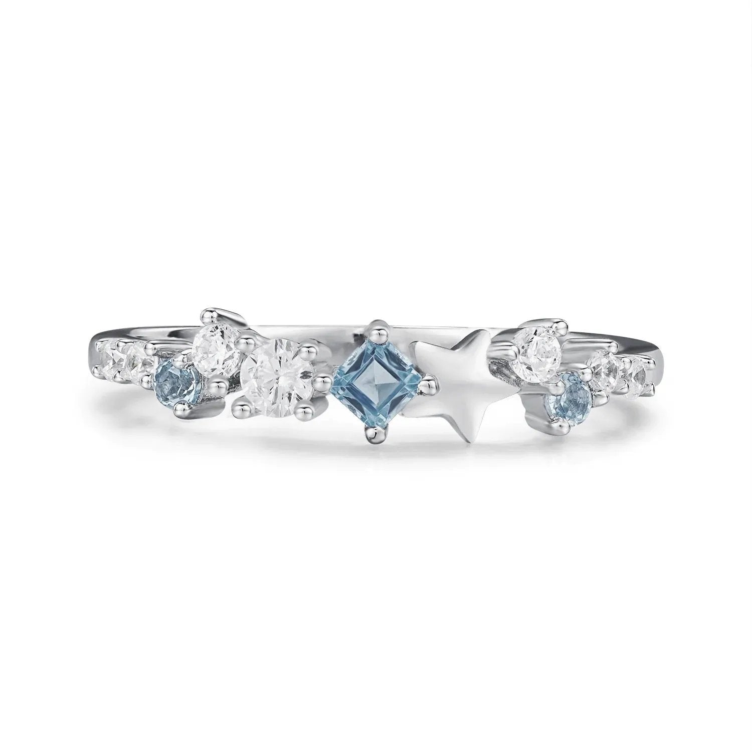 Celestial Star Inlaid Zircon Ring in Sterling Silver