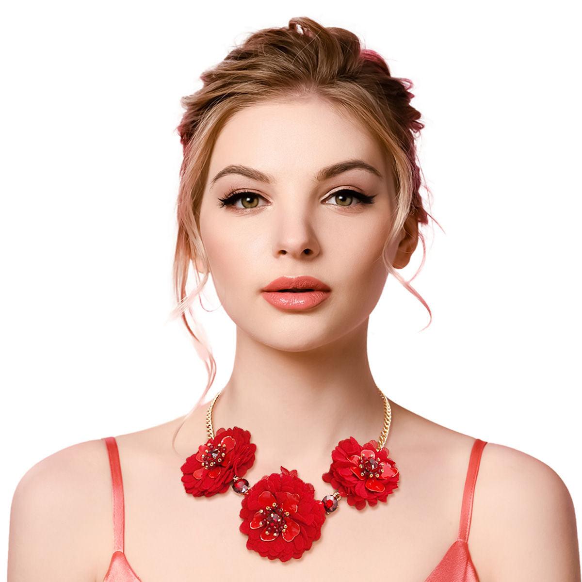 Affordable Red Fabric Flower Jewelry Set - Upgrade Your Style Now!