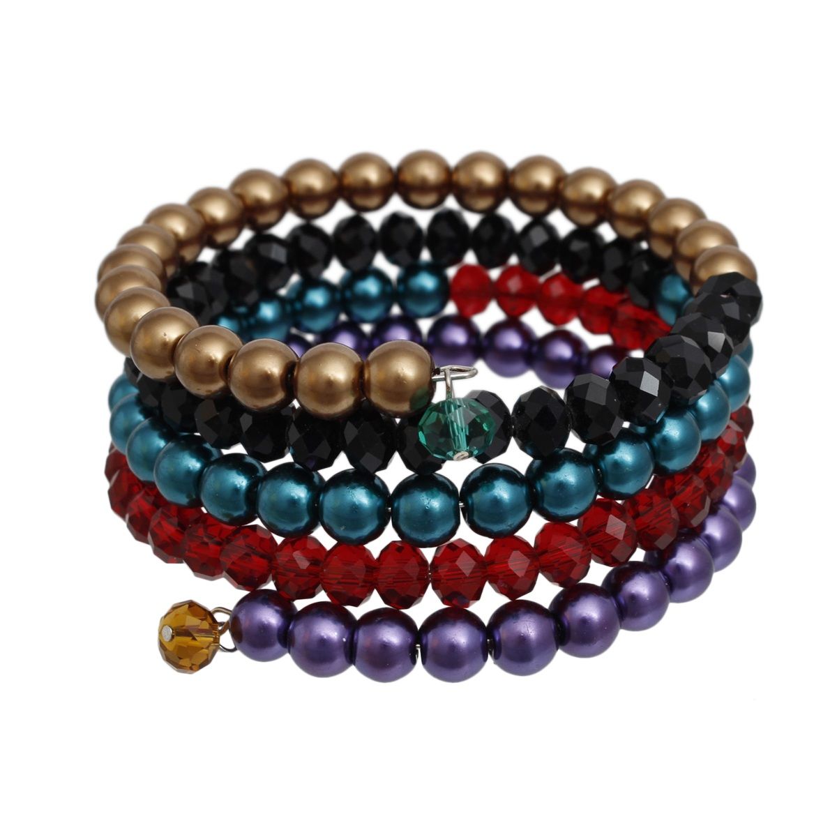 Multicolor Coil Memory Wire Bead Bracelet Spiral Acrylic & Glass Design